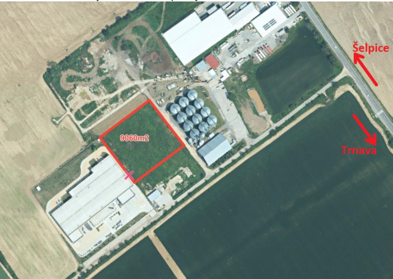 Industrial land 9,060 m² with building permit, Šelpice